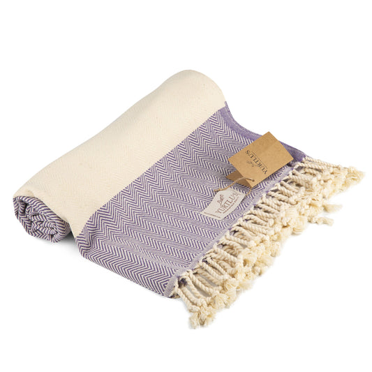 |Pack of 2| YURTLU'S TURKISH COTTON Golden Sands Series Beach Towel - Purple | 71 x 37 in 100% Cotton