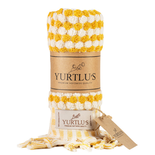 YURTLU'S Fluffy Series Hand Towel 18x 37,Soft Thick Towel, Kitchen Towel - Yellow