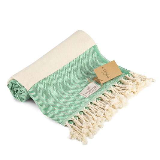 |Pack of 2| YURTLU'S TURKISH COTTON Golden Sands Series Beach Towel - Green | 71 x 37 in 100% Cotton