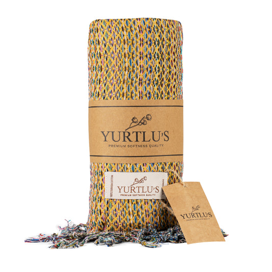 Royal Series Pre-Washed 38"x72" Turkish Towel Highly Absorbent YURTLU'S - Yellow
