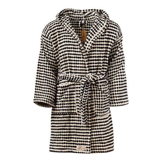 Bubble Handwoven Robe,Pompom Bathrobe Handloom 100% Cotton - Black