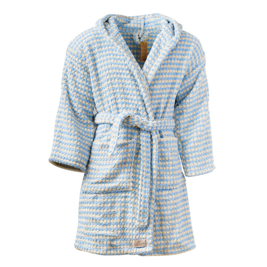 Bubble Handwoven Robe,Pompom Bathrobe Handloom 100% Cotton - Ice Blue