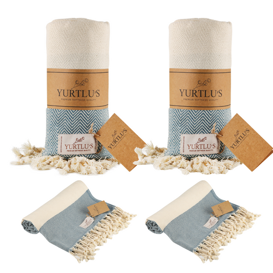 |Pack of 2| YURTLU'S TURKISH COTTON Golden Sands Series Beach Towel - Petrol Blue | 71 x 37 in 100% Cotton