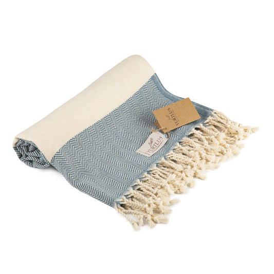 |Pack of 2| YURTLU'S TURKISH COTTON Golden Sands Series Beach Towel - Petrol Blue | 71 x 37 in 100% Cotton