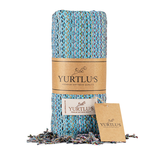 Royal Series Pre-Washed 38"x72" Turkish Towel Highly Absorbent YURTLU'S - Ice Blue