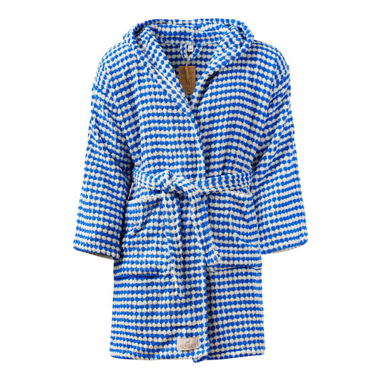 Bubble Handwoven Robe,Pompom Bathrobe Handloom 100% Cotton - Blue