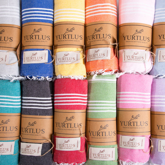 Minimalist Series Pre-Washed 38"x72" Turkish Towel Highly Absorbent YURTLU'S - Blue